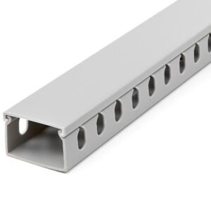 Open Slot Cable Management Raceway with Cover, 1-1/2"(38mm)W x 1"(25mm)H - 6.5ft(2m) length - 1/4"(8mm) Slots, PVC Network Cable Hider/Wall