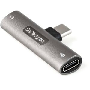 USB C Audio & Charge Adapter - USB-C Audio Adapter w/ 3.5mm TRRS Headphone/Headset Jack and 60W USB Type-C Power Delivery Pass-through