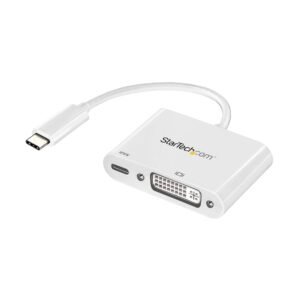 USB C to DVI Adapter with Power Delivery - 1080p USB Type-C to DVI-D Single Link Video Display Converter w/ Charging - 60W PD Pass-Through