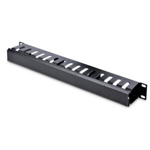 Horizontal 1U Server Rack Cable Management Finger Duct w/ Cover - 19" Network Rack Wire Duct Raceway Panel - Slotted Wire Duct