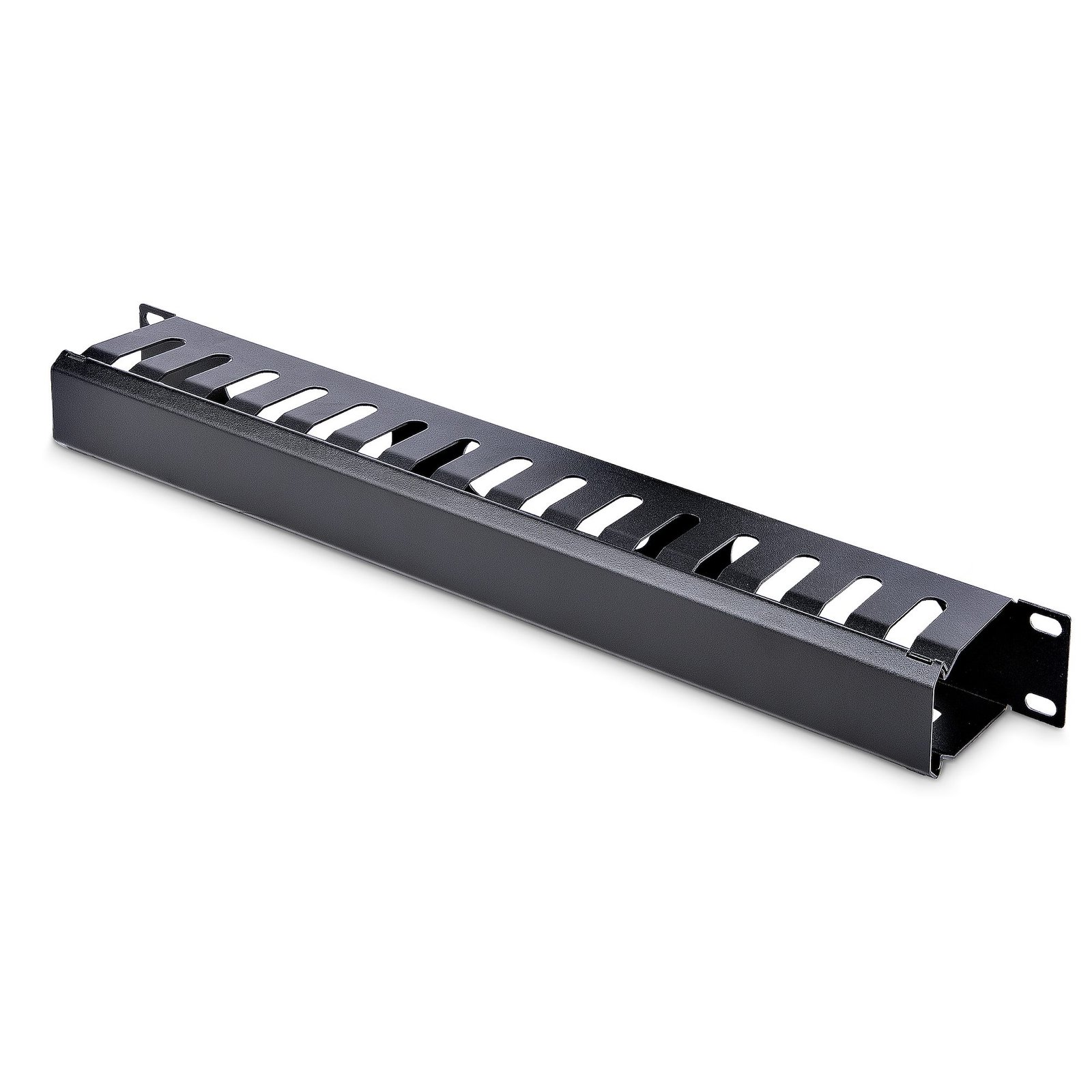 Horizontal 1U Server Rack Cable Management Finger Duct w/ Cover - 19" Network Rack Wire Duct Raceway Panel - Slotted Wire Duct