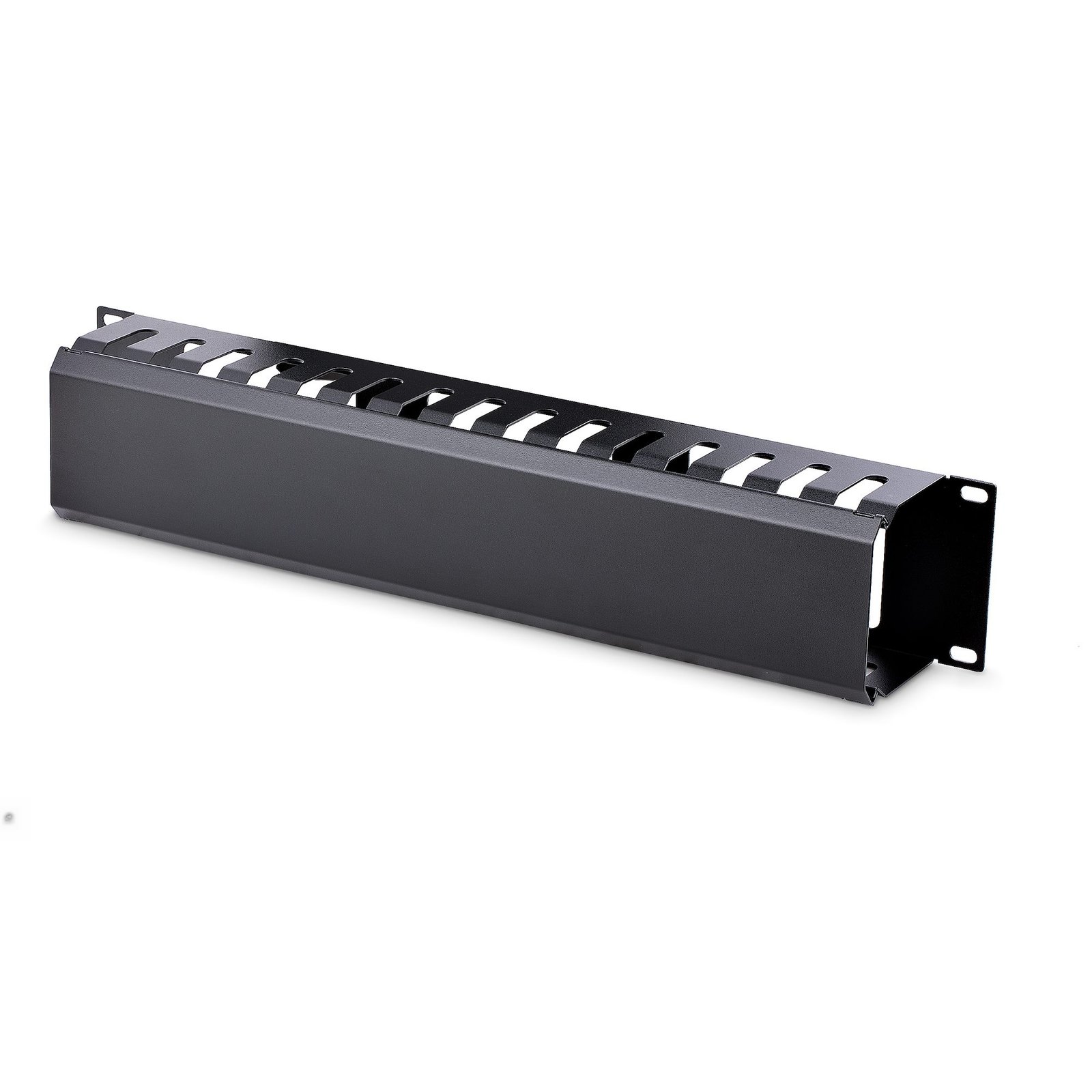 Horizontal 2U Server Rack Cable Management Finger Duct w/ Cover - 19" Network Rack Wire Duct Raceway Panel - Slotted Wire Duct