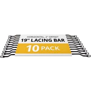 10-Pack Horizontal Lacing Bar with 2in (5.1cm) Offset at 75 Degrees, Server Rack Cable Management, 19" Network Rack-Mount Cord Organizer