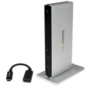 DVI Dual-Monitor Docking Station for USB-C Laptops - Includes USB-C to A Adapter, HDMI, and VGA Adapters