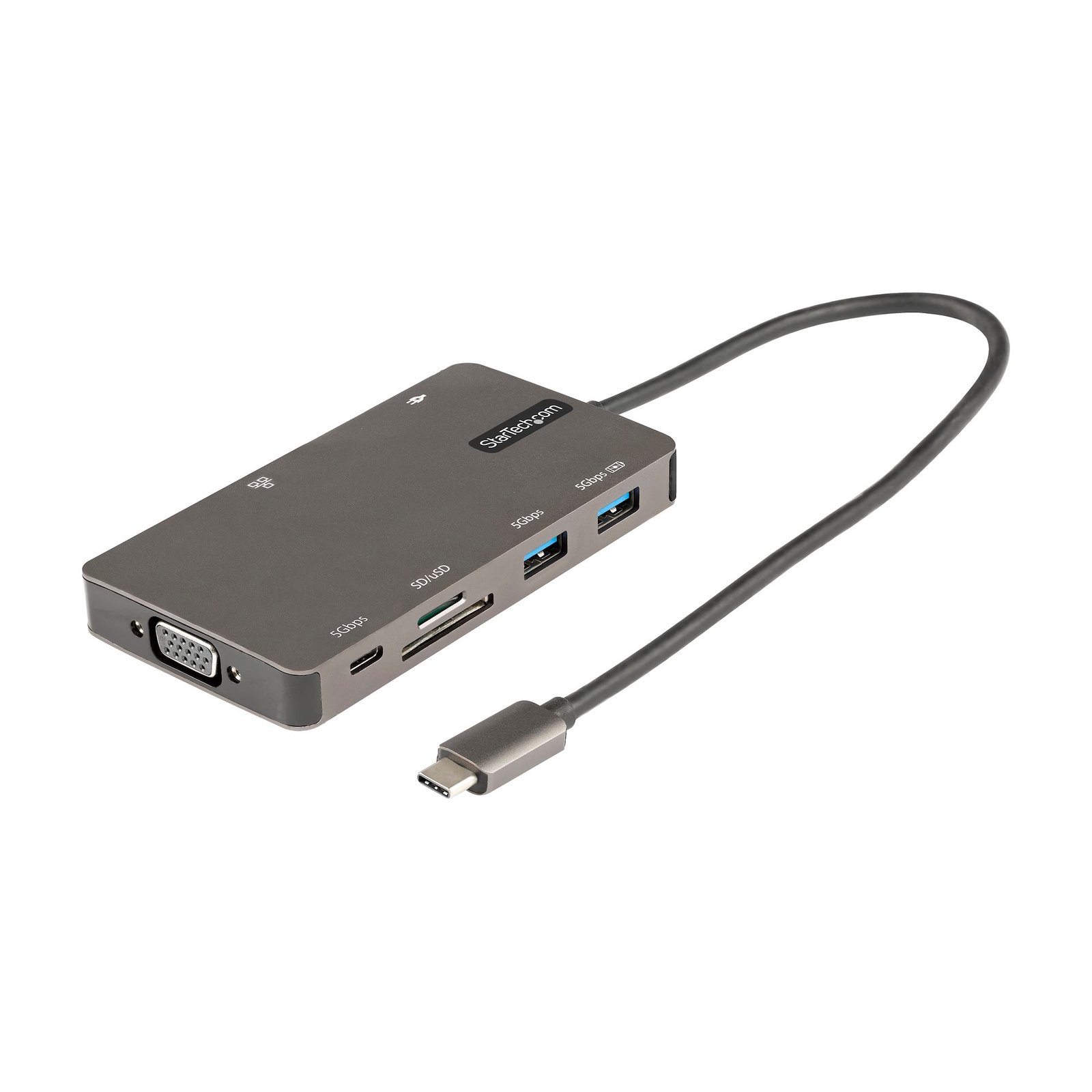 USB C Multiport Adapter - HDMI 4K 30Hz or VGA Travel Dock - 5Gbps USB 3.0 Hub (USB A / USB C Ports) - 100W Power Delivery - SD/Micro SD