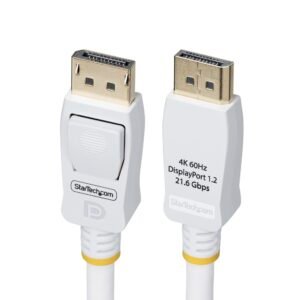 10ft (3m) White VESA Certified DisplayPort 1.2 Cable, 4K 60Hz, 21.6Gbps, Latching DP Connectors, DP 1.2 DisplayPort Cable, DP Monitor Cord