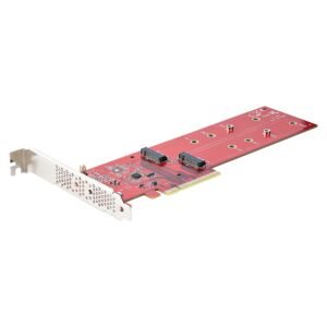Dual M.2 PCIe SSD Adapter Card, PCIe x8 / x16 to Dual NVMe or AHCI M.2 SSDs, PCI Express 4.0, 7.8GBps/Drive, Bifurcation Required
