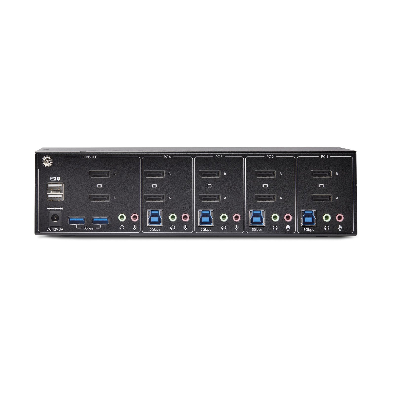4-Port Dual-Monitor DisplayPort KVM Switch, 4K 60Hz, 2x USB 5Gbps Hub Ports, 2x USB 2.0 HID Ports, Hotkey and Push-Button Switching, TAA Compliant - 3.5mm Audio, HDCP - Image 3