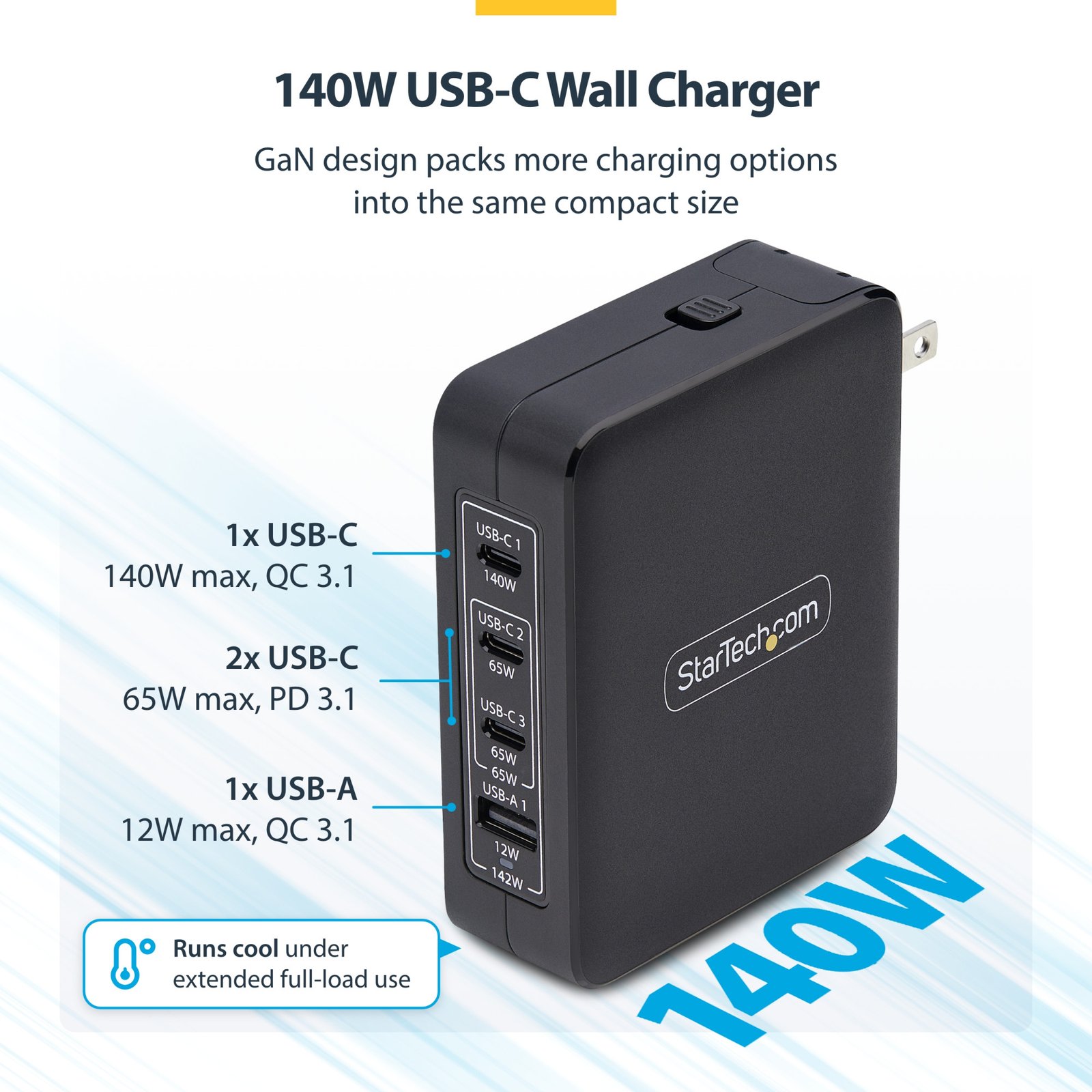 140W USB-C Wall Charger, 3x USB-C/1x USB-A, PD 3.1 International GaN Power Adapter for MacBook/Dell XPS/Inspiron - Image 13