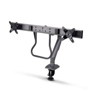 Desk Mount Dual Monitor Arm with Crossbar, Up To 27" Displays, VESA 75x75/100x100, Max 33lb/15kg, C-Clamp, Fully Articulating, Mechanical
