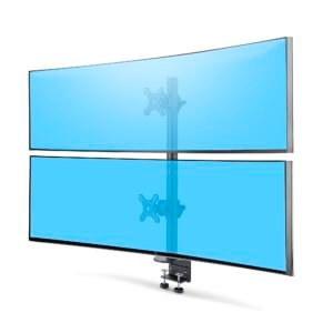 Desk Mount For 2x Vertically Stacked Monitors, Dual 49", Total 70lb (32kg), C-Clamp, Quick-Release VESA System, Widescreen 16:9/Ultrawide