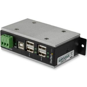 4-Port USB 2.0 Hub - Metal Industrial USB-A Hub with ESD & 350W Surge Protection - Extended Operating Temp -40 to 185°F - Din