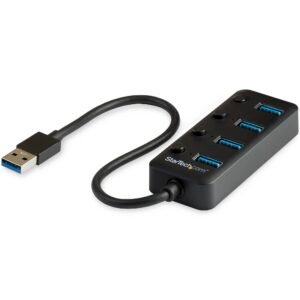 4 Port Bus Powered USB Hub with Individual On/Off Switches, USB 3.0 (5Gbps) Expansion Hub, Desktop/Laptop USB-A to USB-A Splitter