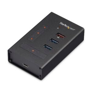 4 Port USB C Hub - USB Type-C to 1x USB-C/3x USB-A - Commercial Metal USB 3.0 Hub - SuperSpeed USB 3.2 Gen 1 (5Gbps) - Self Powered - BC1.2