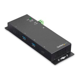4 Port USB C Hub 10Gbps - Metal Industrial USB-C Hub - 2x USB-C & 2x USB-A - ESD Surge Protection - USB-C or USB-A Host - Self-Powered