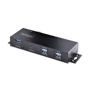 7-Port Industrial USB 10Gbps Hub with Power Adapter, Metal, Mountable, 5x USB-A and 2x USB-C Downstream Ports, ESD Protection, Powered USB
