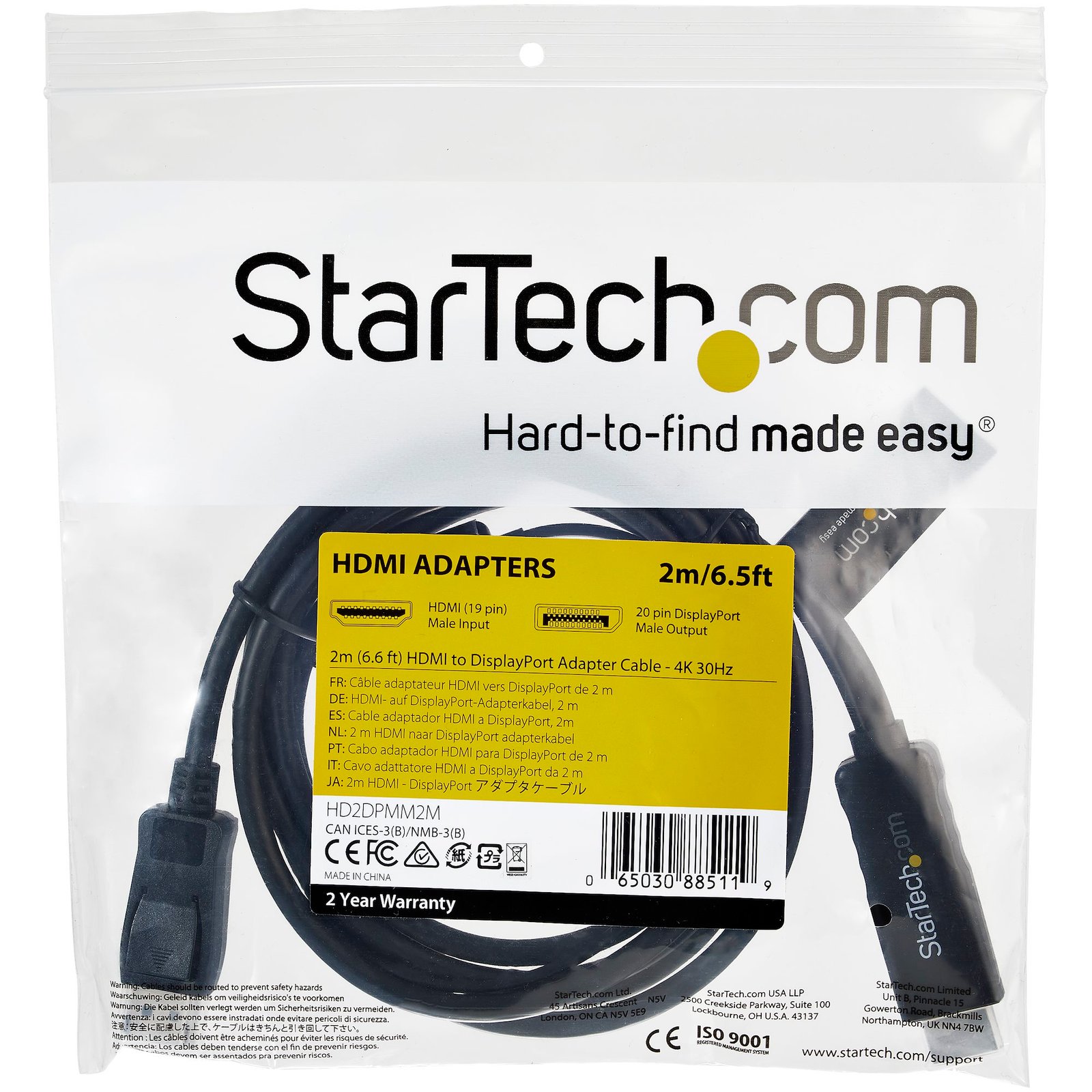 6.6ft (2m) HDMI to DisplayPort Cable 4K 30Hz - Active HDMI 1.4 to DP 1.2 Adapter Converter Cable with Audio - USB Powered - Mac & Windows - HDMI Laptop to DP Monitor - Male/Male - Image 5