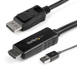 6ft (2m) HDMI to DisplayPort Cable 4K 30Hz - Active HDMI 1.4 to DP 1.2 Adapter Converter Cable with Audio - USB Powered - Mac & Windows