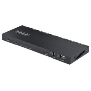 4-Port HDMI Splitter, 4K 60Hz HDMI 2.0 Video, 4K HDMI Splitter w/ Built-in Scaler, HDMI Splitter 1 In 4 Out, 3.5mm/Optical Audio Port, HDMI
