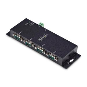 4-Port Serial to Ethernet Adapter, IP Serial Device Server For Remote RS232 Devices, Wall/DIN Rail Mountable, Metal Housing, RJ45 LAN to