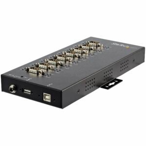 8 Port Serial Hub USB to RS232/RS485/RS422 Adapter - Industrial USB 2.0 to DB9 Serial Converter Hub - IP30 Rated - Din Rail Mountable Metal