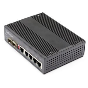 Industrial 6 Port Gigabit Ethernet Switch - 4 PoE RJ45 +2 SFP Slots 30W PoE+ 12-48VDC 10/100/1000 Rugged Power Over Ethernet LAN Switch
