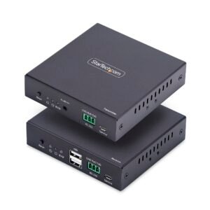 HDMI KVM Extender Over IP Network, 4K 60Hz, Driverless, HDMI and USB Over Ethernet/CAT6, AVoIP, Transmitter and Receiver Kit, Includes