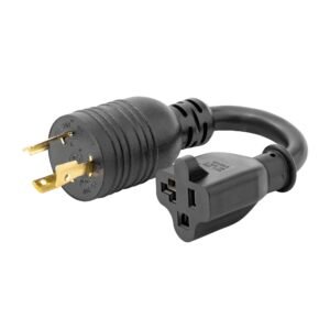 6in (15cm) Heavy Duty Power Cord, NEMA L5-20P to NEMA 5-20R, Black Adapter Cord, 20A 125V, 12AWG, Heavy Gauge Plug Converter Cable, TAA