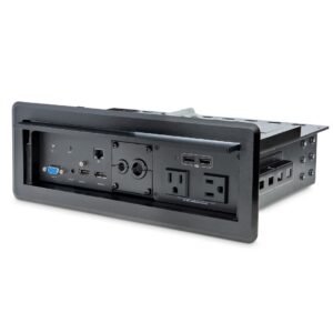 Conference Table Box for AV Connectivity & Power/Charging - 4K HDMI output with HDMI, DP, & VGA Inputs, GbE, Audio - Charging Station w/ 2x
