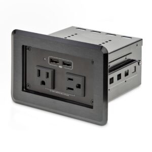 Conference Table Power Center with 2x UL Certified 120V AC Outlets & 2x USB BC 1.2 - Recessed In-Table/Desk Power Strip/Charging Station