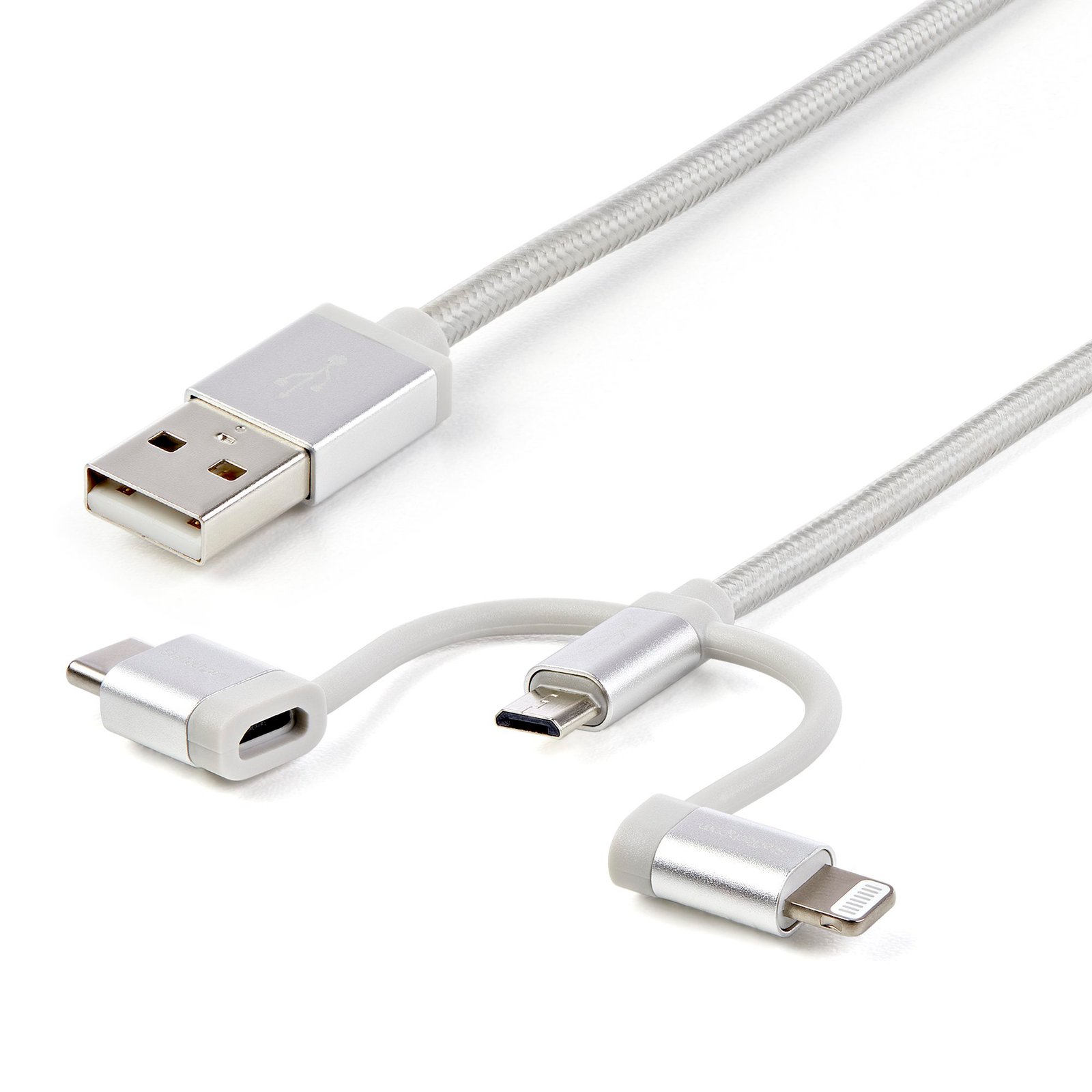 6ft (1.8m) USB Multi-Charging Cable, USB-A to Lightning/USB-C/Micro-USB, Apple MFi Certified, Braided Nylon Jacket; USB 3-in-1 Charger