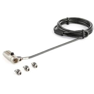6.6ft (2m) 3-in-1 Universal Laptop Cable Lock - 4-Digit Combination Laptop/Desktop Security Cable Lock Compatible w/ K-Slot, Nano & Wedge