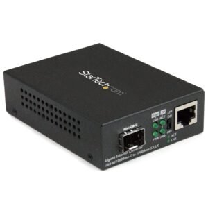 Multi-Mode (MM) / Single Mode (SM) Fiber Media Converter for 10/100/1000 Networks, Standalone Gigabit Ethernet to Fiber Converter, Open SFP