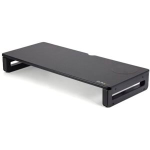 Monitor Riser Stand with Wireless Charging Pad - 15W Qi Charger (Fast Wireless Charge) - Height Adjustable Computer Monitor/Laptop Riser