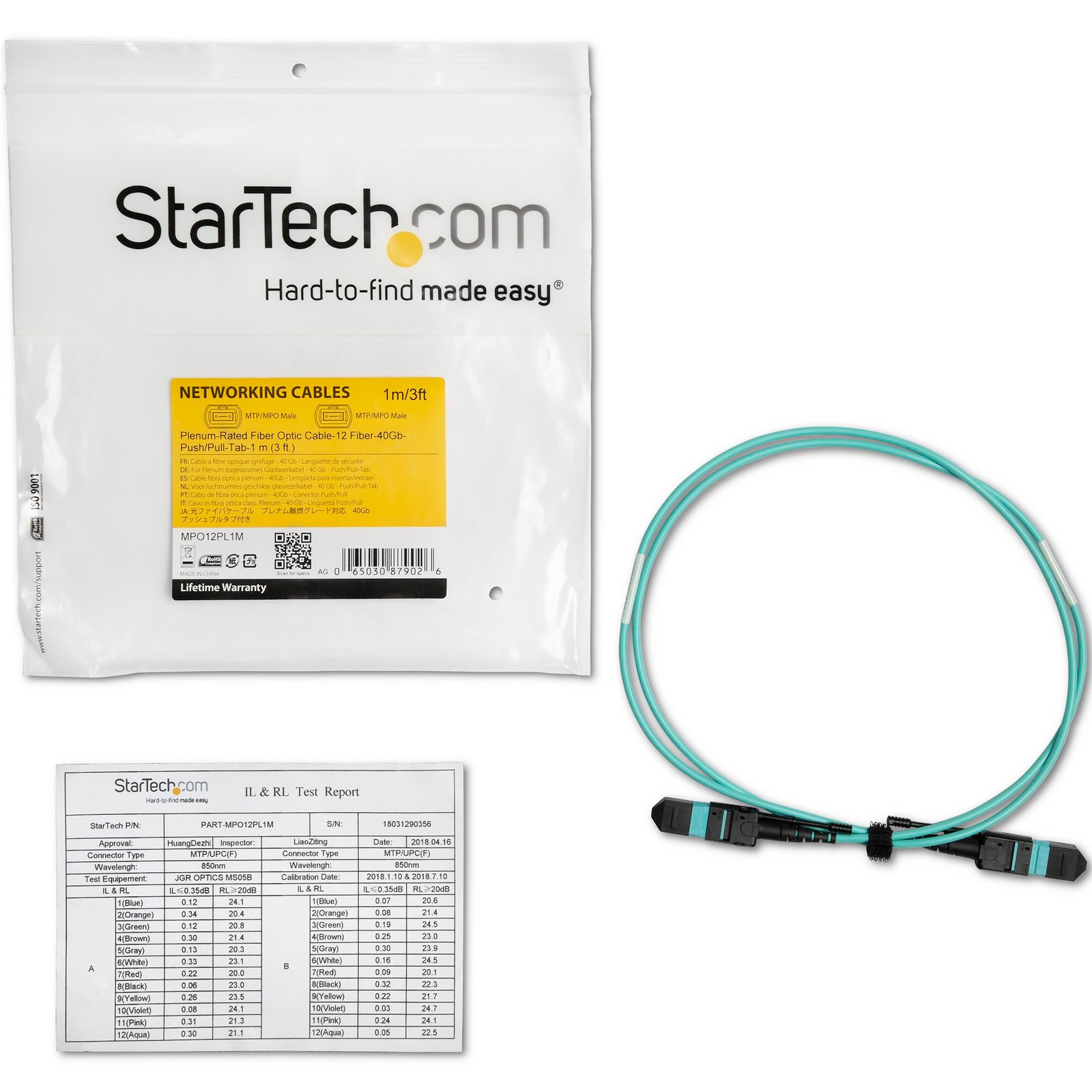 1m (3ft) MTP(F)/PC OM3 Multimode Fiber Optic Cable, 12F Type-A, OFNP Plenum, 50/125µm LOMMF, 40G Networks, Low Insertion Loss, MPO Fiber Jumper Cord - Image 4