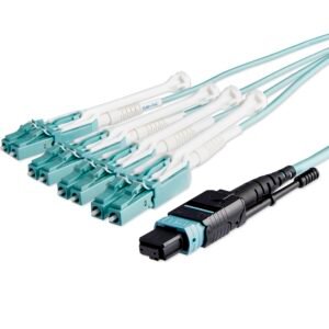 10m (30ft) MTP(F)/PC to 4x LC/PC Duplex Breakout OM3 Multimode Fiber Optic Cable, OFNP Plenum, 40G Networks, Low Insertion Loss - Fiber