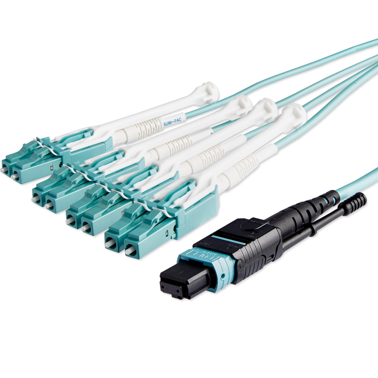 10m (30ft) MTP(F)/PC to 4x LC/PC Duplex Breakout OM3 Multimode Fiber Optic Cable, OFNP Plenum, 40G Networks, Low Insertion Loss - Fiber