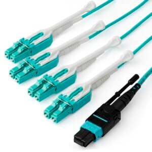 1m (3ft) MTP(F)/PC to 4x LC/PC Duplex Breakout OM3 Multimode Fiber Optic Cable, OFNP Plenum, 40G Networks, Low Insertion Loss - Fiber