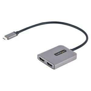 USB-C to Dual HDMI Adapter, USB Type-C Multi-Monitor MST Hub, Dual 4K 60Hz HDMI Laptop Display Extender / Splitter, HDR, Extra-Long