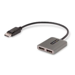 Dual-Monitor DisplayPort 1.4 Splitter, DisplayPort to 2x DP Multi-Monitor Adapter, Dual 5K 60Hz Computer MST Hub, Extra-Long Built-in Cable