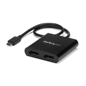 USB-C to Dual DisplayPort 1.2 Adapter, USB Type-C Multi-Monitor MST Hub, Dual 4K 30Hz/1080p 60Hz DP Laptop Display Extender / Splitter