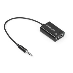 Black Slim Mini Jack Headphone Splitter Cable Adapter - 3.5mm Male to 2x 3.5mm Female