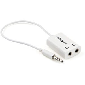 White Slim Mini Jack Headphone Splitter Cable Adapter - 3.5mm Male to 2x 3.5mm Female