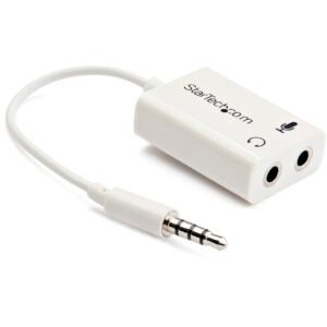 White headset adapter for headsets with separate headphone / microphone plugs - 3.5mm 4 position to 2x 3 position 3.5mm M/F