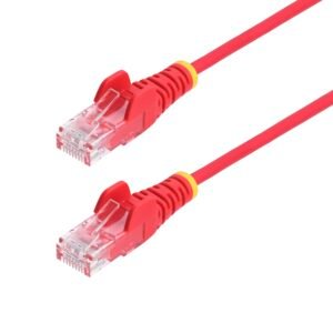 10ft Red Slim CAT6 Ethernet Cable, Snagless, 100W PoE, UTP, LSZH, 28AWG Pure Bare Copper Wire, Slim RJ45 Network Patch Cord w/Strain