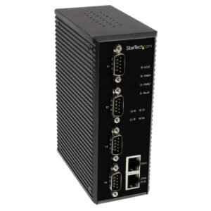 4 Port Industrial RS-232 / 422 / 485 Serial to IP Ethernet Device Server - PoE-Powered - 2x 10/100Mbps Ports