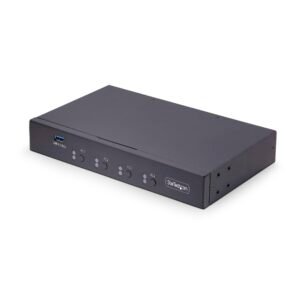 4-Port KM Switch with Mouse Switching, USB Switch for Keyboard/Mouse, 3.5mm/USB Audio, Peripheral Sharing for 4 Computers, TAA Compliant