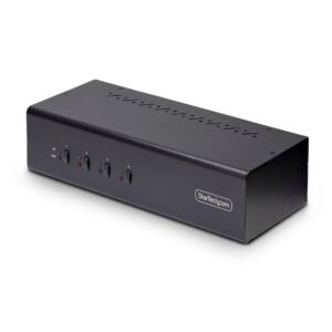 4-Port Dual-Monitor DisplayPort KVM Switch, 4K 60Hz, 2x USB 5Gbps Hub Ports, 2x USB 2.0 HID Ports, Hotkey and Push-Button Switching, TAA