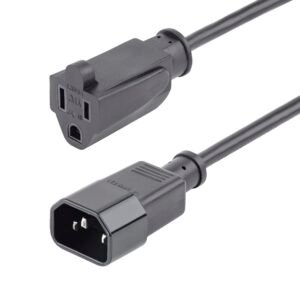 1ft (30cm) Power Extension Cord, IEC 60320 C14 to NEMA 5-15R, 10A 125V, 18AWG, 10 Pack, Black Computer Power Extension Cord, AC Outlet