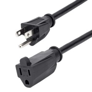 1ft (30cm) Short Extension Cord, NEMA 5-15R to NEMA 5-15P Black Extension Cord, 13A 125V, 16AWG, Outlet Extension Power Cable, NEMA 5-15R